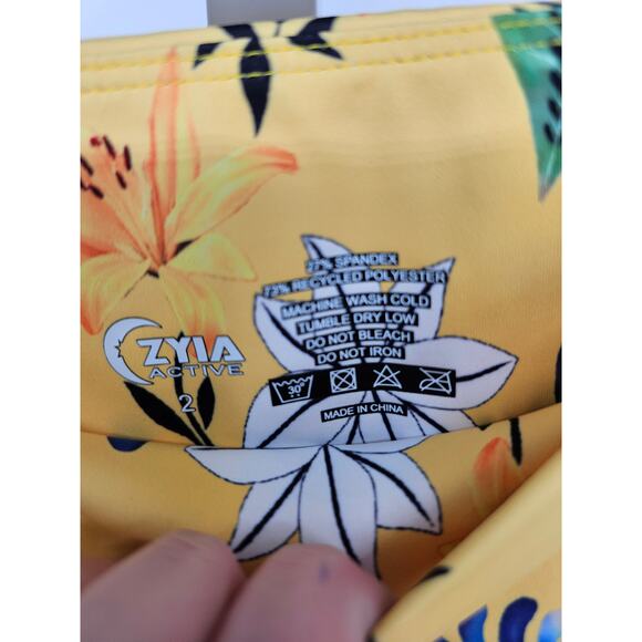 Zyia Active Womens Sz 2 Full Length Athletic Leggings Bright Yellow Floral - Picture 2 of 4